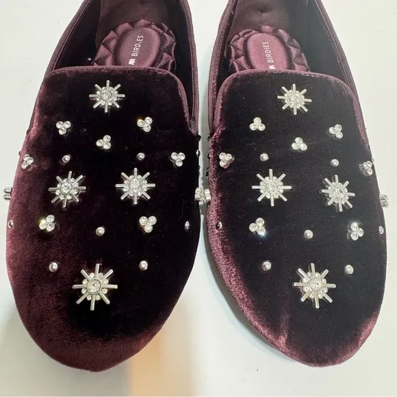 Birdies The Starling Maroon Crystal Velvet Slipper Ballet Flats Size 7