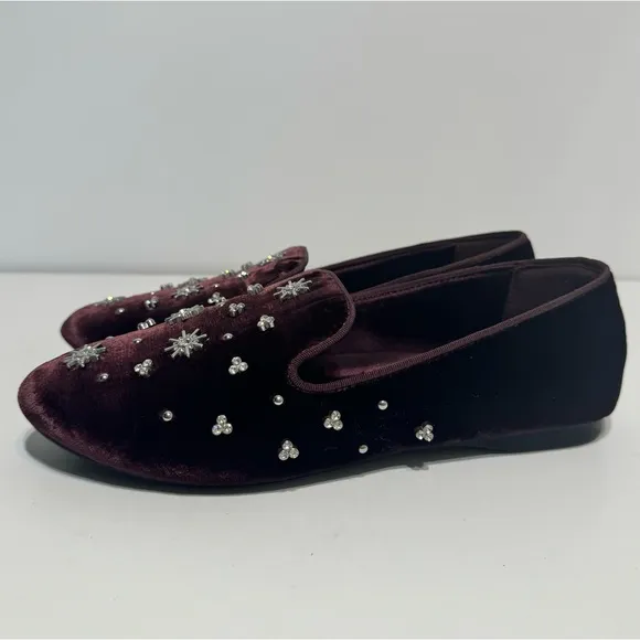 Birdies The Starling Maroon Crystal Velvet Slipper Ballet Flats Size 7