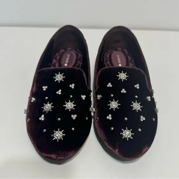 Birdies The Starling Maroon Crystal Velvet Slipper Ballet Flats Size 7