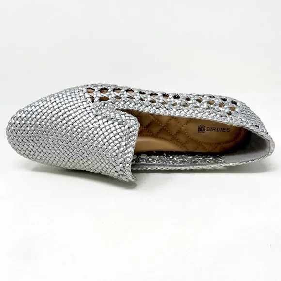 Birdies The Starling Silver Woven Womens Slip On Vegan Leather Loafers