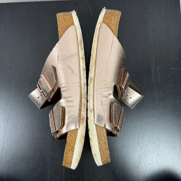 Birkenstock Arizona Sandals Womens 10 Rose Gold Metallic Birko-Flor Big Buckle