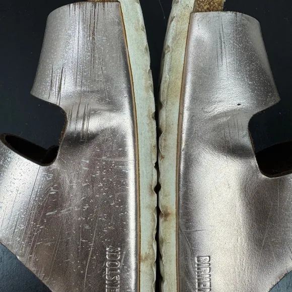 Birkenstock Arizona Sandals Womens 10 Rose Gold Metallic Birko-Flor Big Buckle