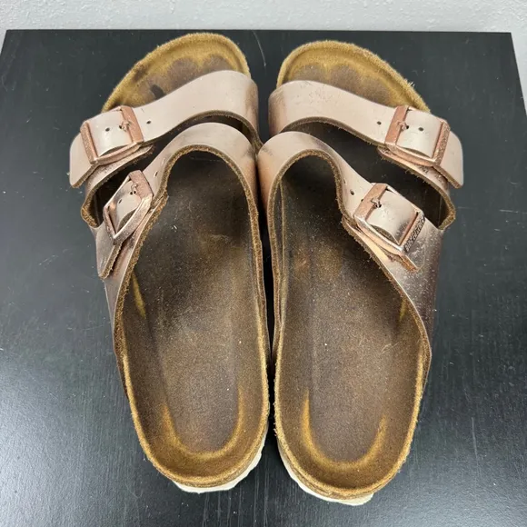 Birkenstock Arizona Sandals Womens 10 Rose Gold Metallic Birko-Flor Big Buckle