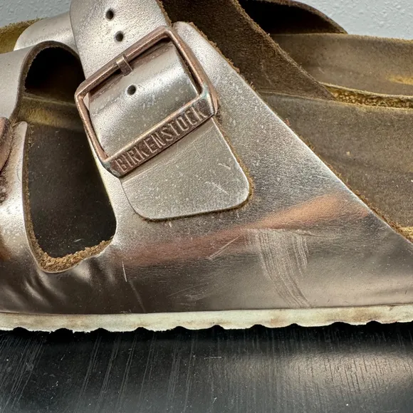 Birkenstock Arizona Sandals Womens 10 Rose Gold Metallic Birko-Flor Big Buckle