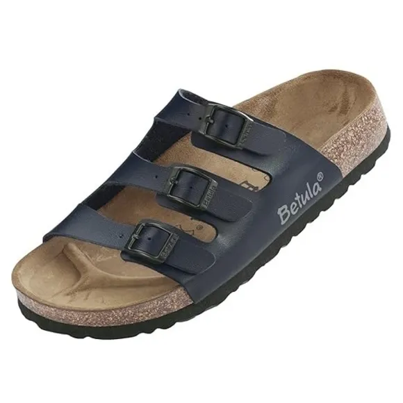 BIRKENSTOCK BETULA Three Strap Suede Leather Slides Navy Comfortable Boho Summer