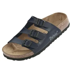 BIRKENSTOCK BETULA Three Strap Suede Leather Slides Navy Comfortable Boho Summer