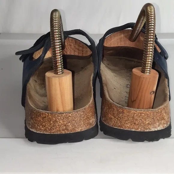 BIRKENSTOCK BETULA Three Strap Suede Leather Slides Navy Comfortable Boho Summer