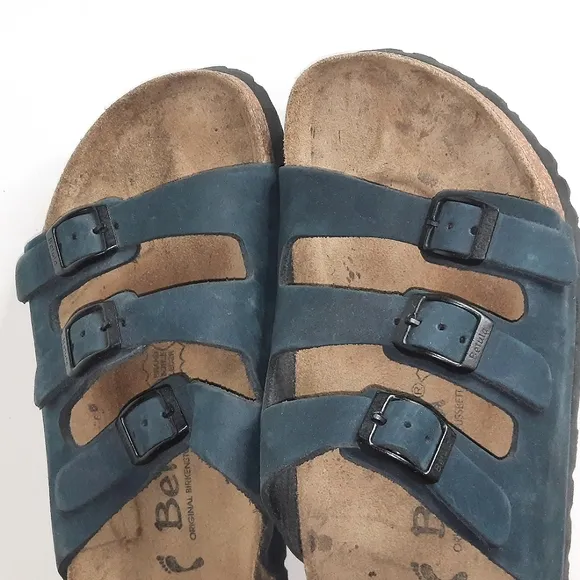 BIRKENSTOCK BETULA Three Strap Suede Leather Slides Navy Comfortable Boho Summer