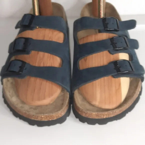 BIRKENSTOCK BETULA Three Strap Suede Leather Slides Navy Comfortable Boho Summer