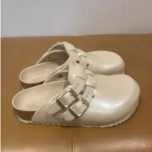 Birkenstock Girls Kay Clogs Kids Adjustable Buckle Ivory Slides Sz 29 US 11/11.5
