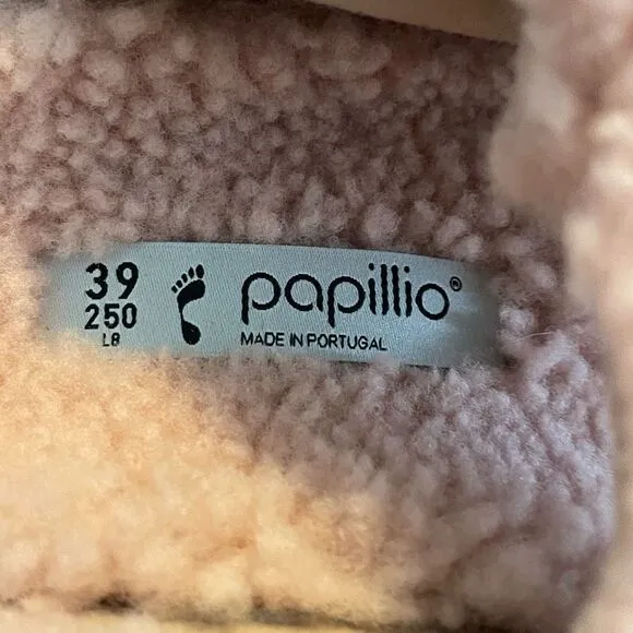 Birkenstock Papillio Arizona Big Buckle Shearling Platform Pink Slip-On Sandals