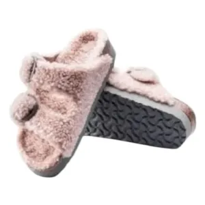Birkenstock Papillio Arizona Big Buckle Shearling Platform Pink Slip-On Sandals