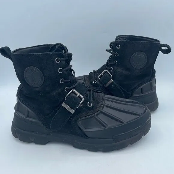 Black Boys Size 7 Buckle Polo Ralph Lauren OSLO Waterproof Leather Suede Boots