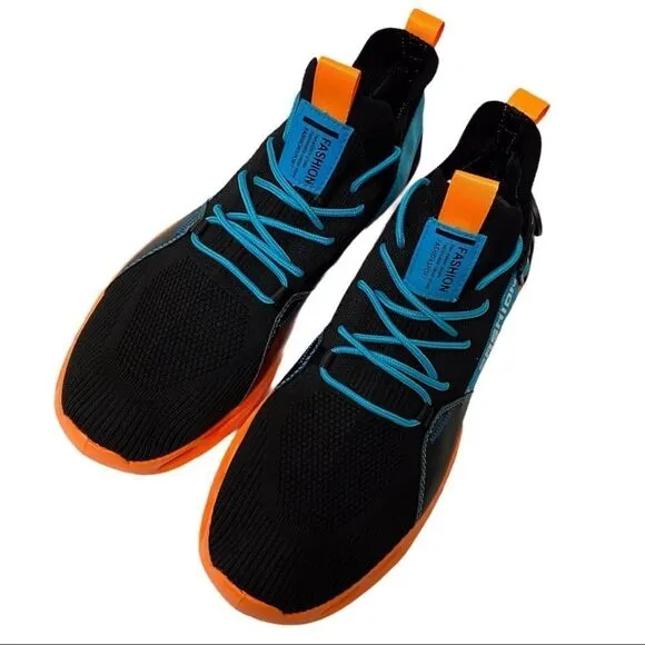Black Graphic Slip On Style Orange Rubber Sneakers