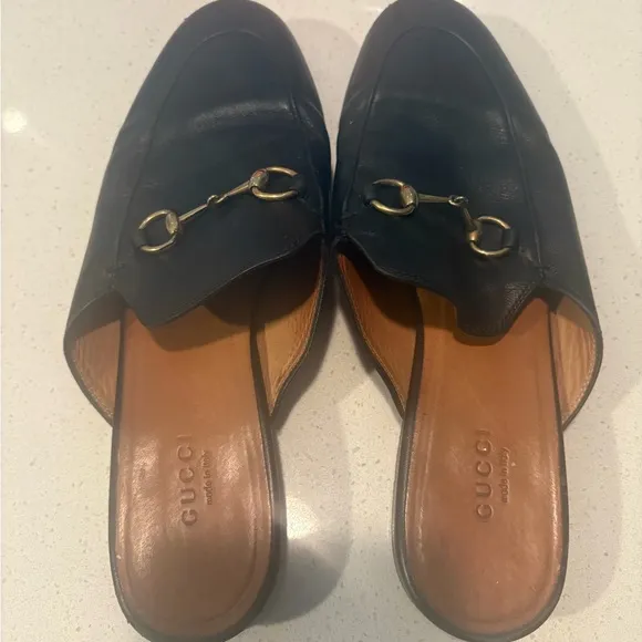 Black Leather Loafers with Gold Hardware