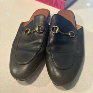 Black Leather Loafers with Gold Hardware