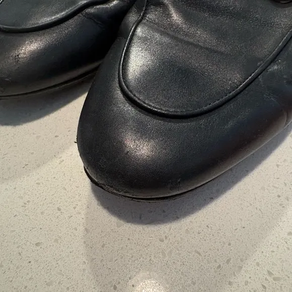 Black Leather Loafers with Gold Hardware