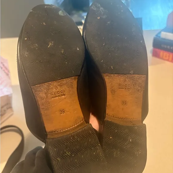 Black Leather Loafers with Gold Hardware