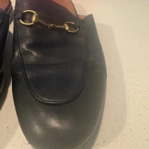 Black Leather Loafers with Gold Hardware