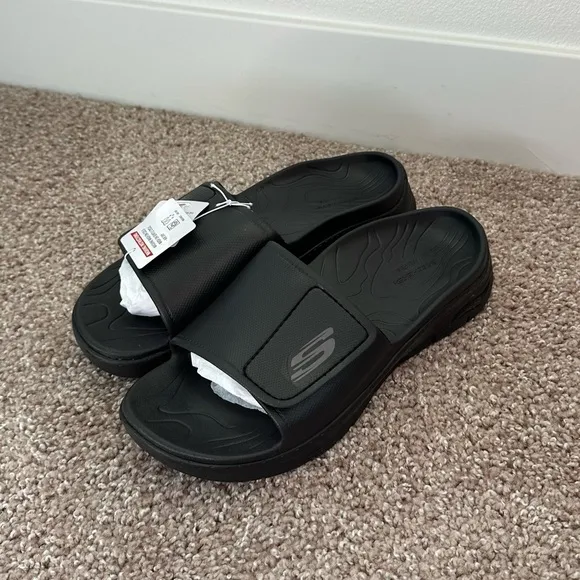 Black Skechers Foam Slides