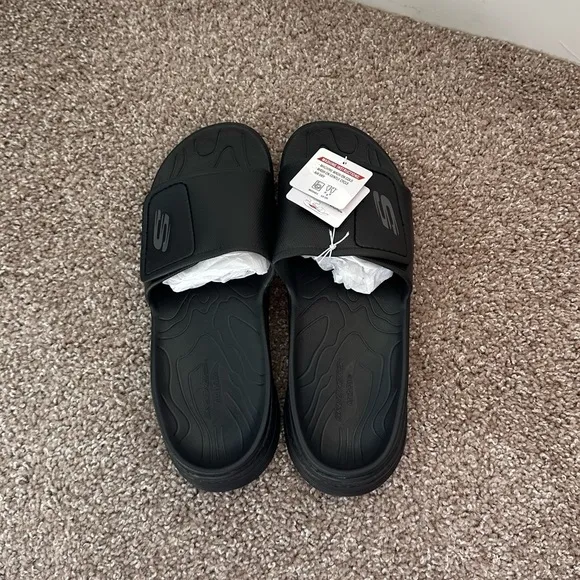 Black Skechers Foam Slides