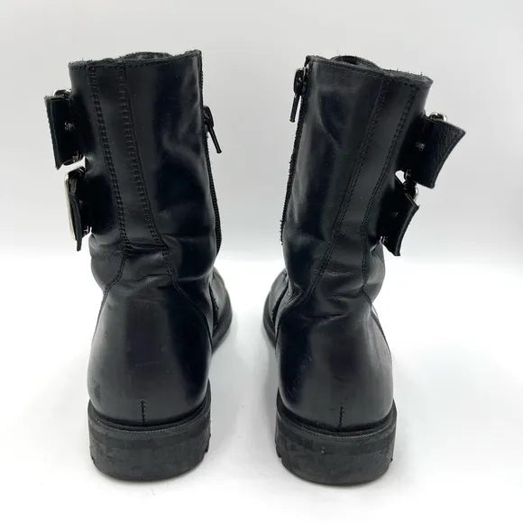 Black Suede Studio black leather lace up combat boots size 7.5