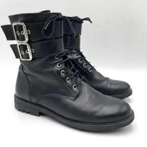 Black Suede Studio black leather lace up combat boots size 7.5