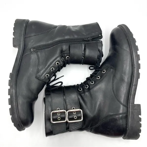 Black Suede Studio black leather lace up combat boots size 7.5