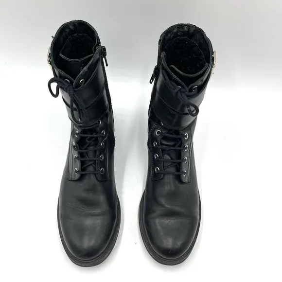 Black Suede Studio black leather lace up combat boots size 7.5