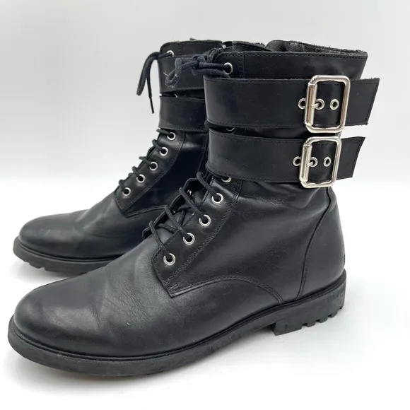 Black Suede Studio black leather lace up combat boots size 7.5
