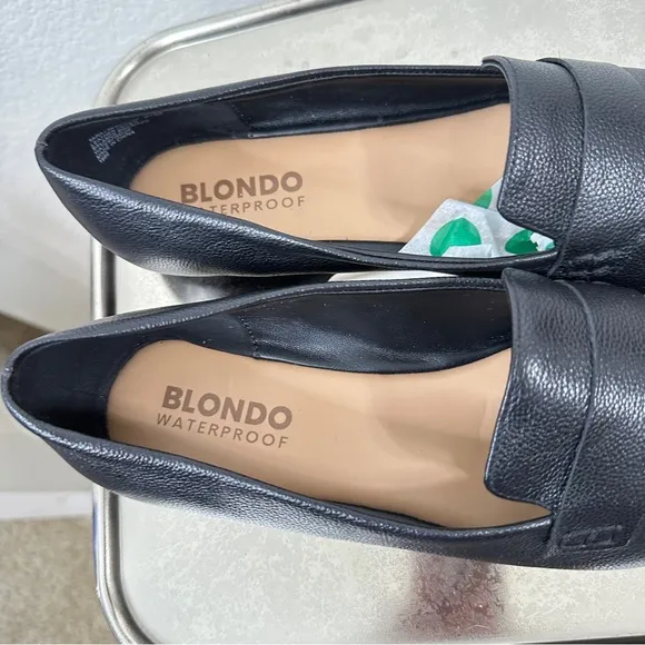 Blondo Black Leather Waterproof Flats Slip On Loafers for Women 9.5 Career Tara