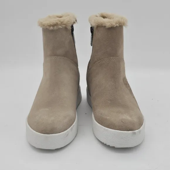 Blondo Haven Womens Platform Boots Side Zip Faux Fur Suede Sand Size 7.5 NEW