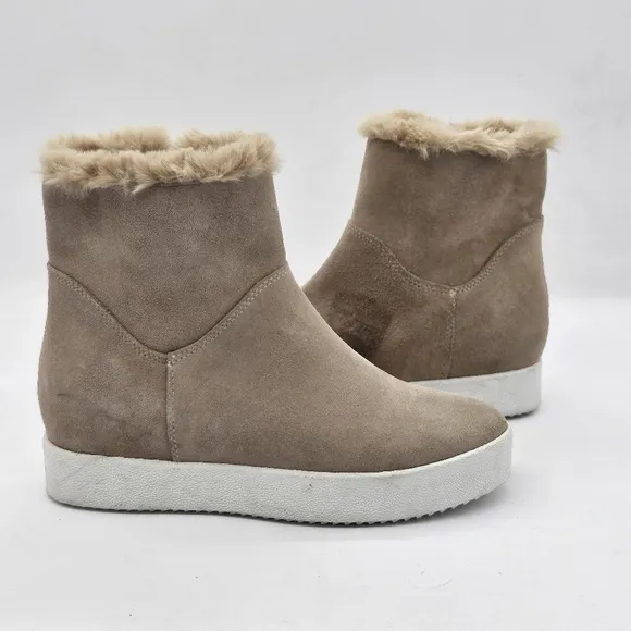 Blondo Haven Womens Platform Boots Side Zip Faux Fur Suede Sand Size 7.5 NEW