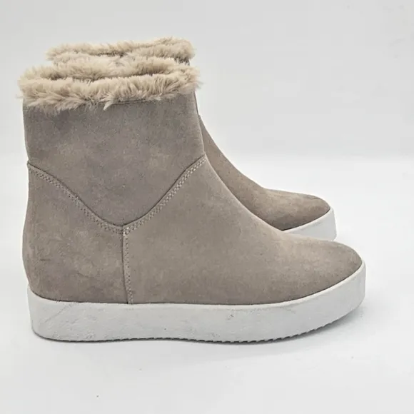 Blondo Haven Womens Platform Boots Side Zip Faux Fur Suede Sand Size 7.5 NEW