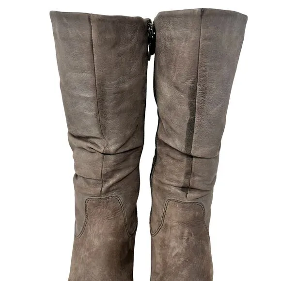 Blondo Leather Midcalf Heeled Boots Womens Sz 8.5 Brown Slouch Waterproof Boho