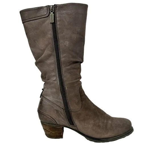 Blondo Leather Midcalf Heeled Boots Womens Sz 8.5 Brown Slouch Waterproof Boho