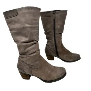 Blondo Leather Midcalf Heeled Boots Womens Sz 8.5 Brown Slouch Waterproof Boho