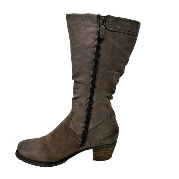 Blondo Leather Midcalf Heeled Boots Womens Sz 8.5 Brown Slouch Waterproof Boho