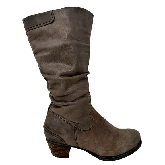 Blondo Leather Midcalf Heeled Boots Womens Sz 8.5 Brown Slouch Waterproof Boho