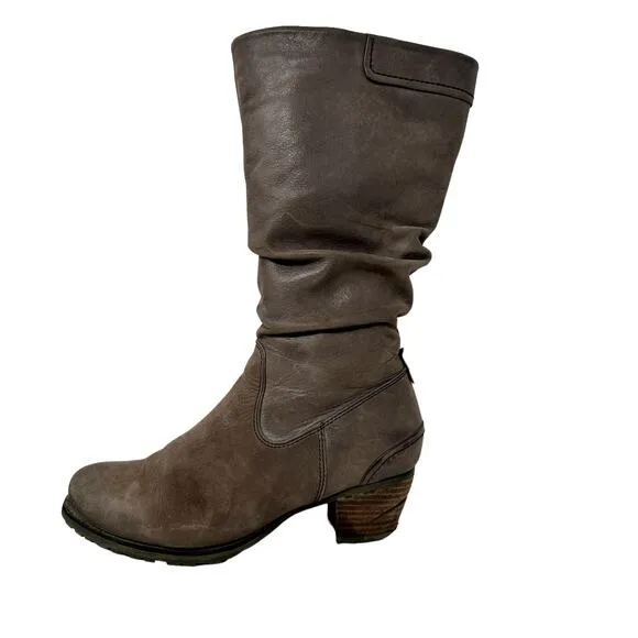 Blondo Leather Midcalf Heeled Boots Womens Sz 8.5 Brown Slouch Waterproof Boho