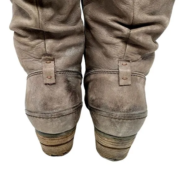Blondo Leather Midcalf Heeled Boots Womens Sz 8.5 Brown Slouch Waterproof Boho