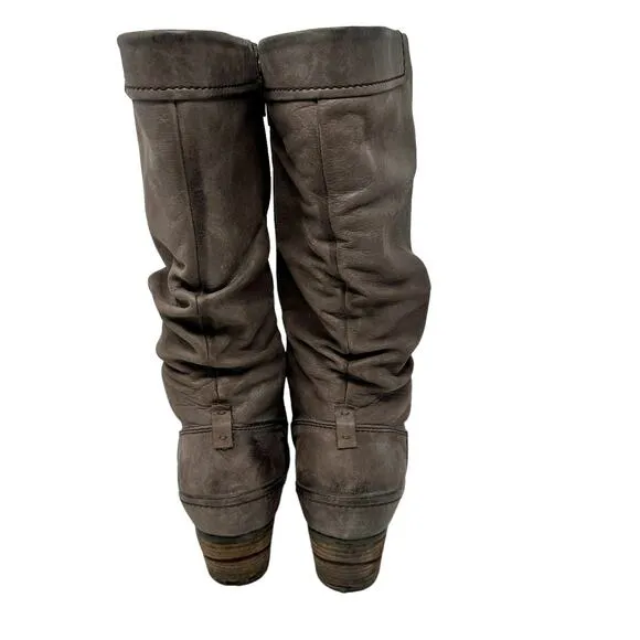 Blondo Leather Midcalf Heeled Boots Womens Sz 8.5 Brown Slouch Waterproof Boho