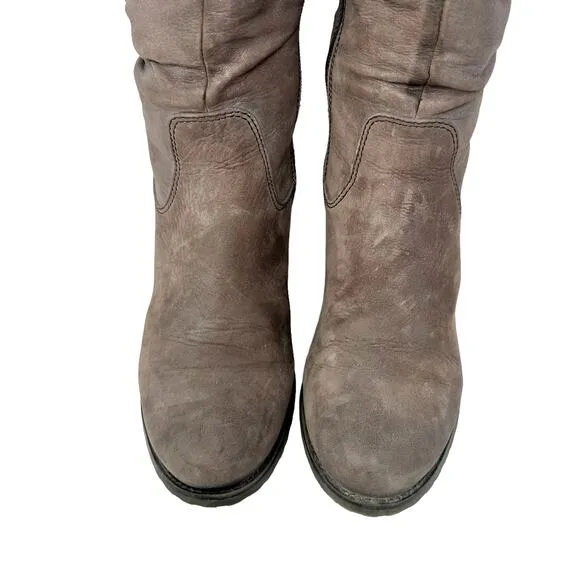 Blondo Leather Midcalf Heeled Boots Womens Sz 8.5 Brown Slouch Waterproof Boho