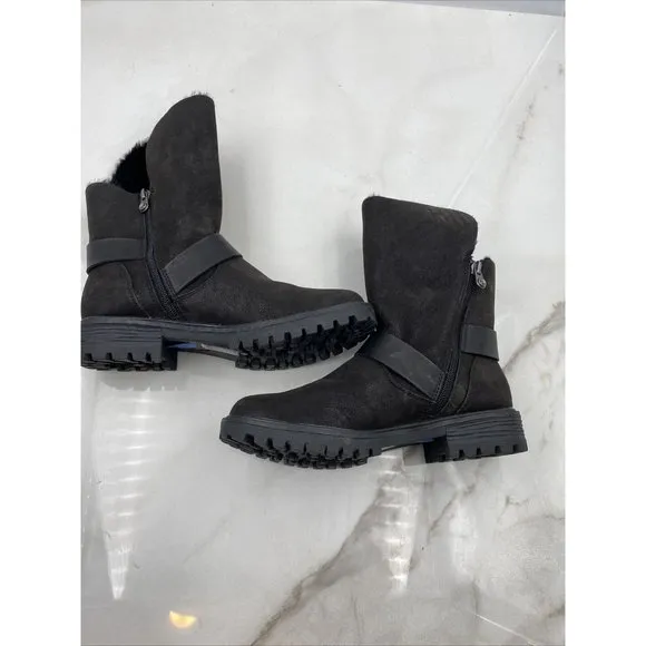 BLOWFISH Womens Randall Ankle Boots Black Biker Straps Fur Lined Sz 7.5