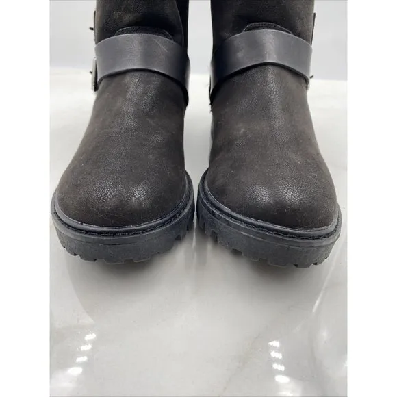 BLOWFISH Womens Randall Ankle Boots Black Biker Straps Fur Lined Sz 7.5