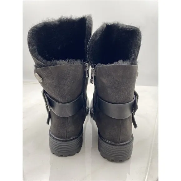 BLOWFISH Womens Randall Ankle Boots Black Biker Straps Fur Lined Sz 7.5