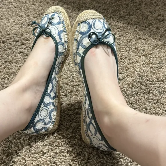 Blue &amp; White Coach Monogramed Espadrilles
