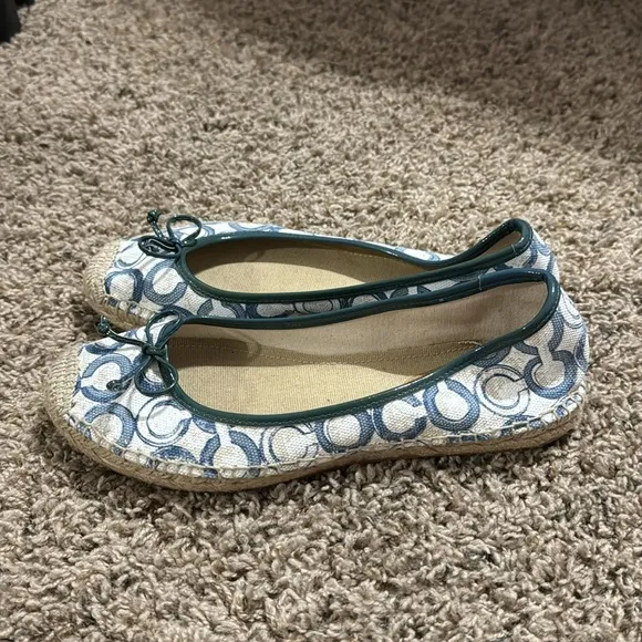 Blue &amp; White Coach Monogramed Espadrilles