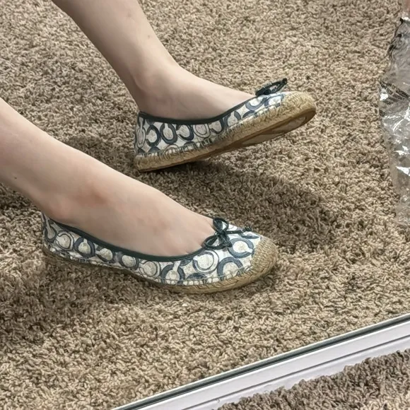 Blue &amp; White Coach Monogramed Espadrilles
