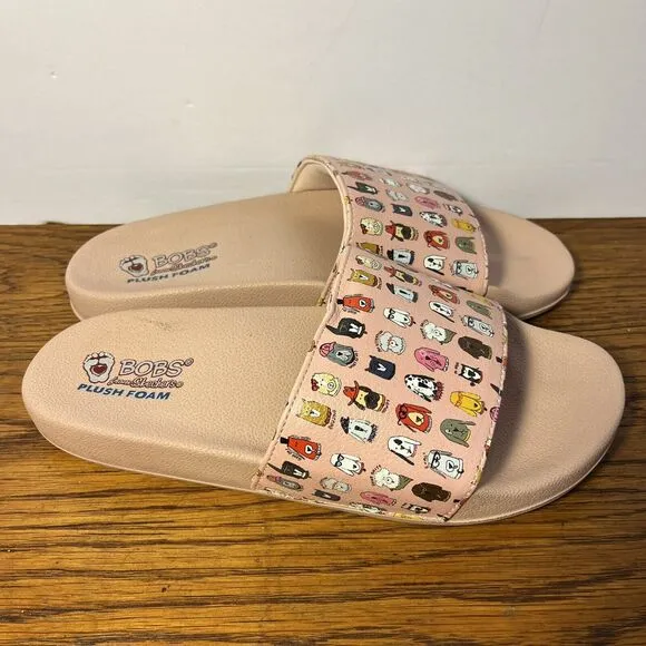BOBS from Skechers Plush Foam Light Pink Pop-Ups CABIN FUN PUP Slides SIZE 7 NWT